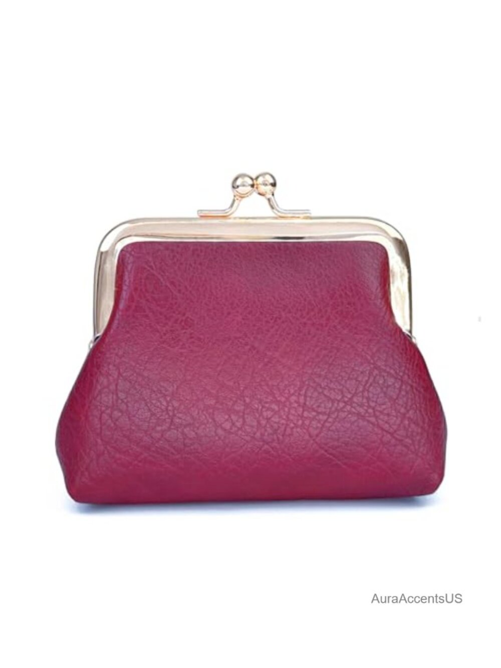 Vintage Kiss Lock Coin Purse Faux Leather Mini Change Pouch for Women